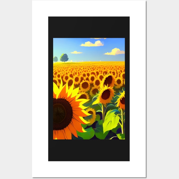 STYLISH SIMPLE SUNFLOWER FIELD WITH PALE BLUE SKY Wall Art by sailorsam1805